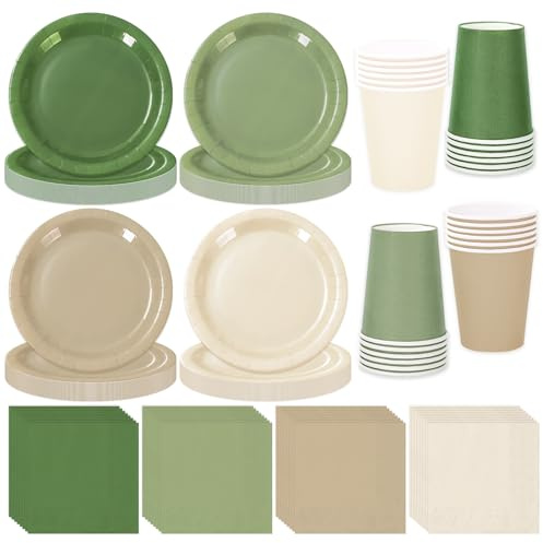 Whaline 244Pcs Nude Sage Green Tableware Set Serves 48 4 Colors Disposable Dinnerware 48 9 Plates 48 7 Plate 48 9oz Cups 100 Napkins for Wedding Birthday Party Supplies