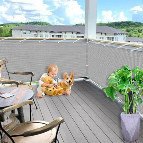 Sonnensegel Rechteckig 0.65 x 7 m, Meterware, Sonnenschutz Atmungsaktiv Sichtschutz, Leicht Transparent, Balkonfächer Balkon Sichtschutz, mit Ösen Kordel für Balkon, Grau