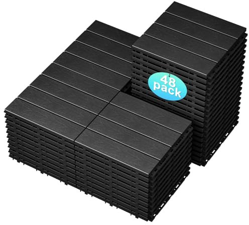JUOIFIP 48 Stück Terrassenfliesen Kunststoff, Balkonfliesen Verbundstoff Interlocking Flooring Wetterfest für Terrasse, Balkon, Beton (Dunkelgrau)