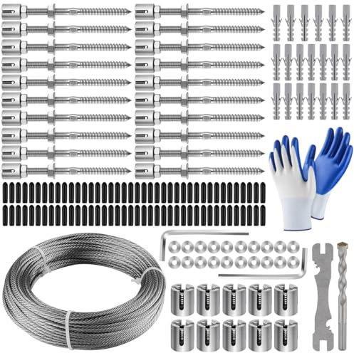 Treillis en Acier Inoxydable pour Plantes Grimpantes, Treillis de 30 m Aux Normes de Plantation, Avec Diamètre de 3 mm, Kit de Système de Câbles Métalliques pour Plantes, pour Jardin/Mur/Béton/Clôture