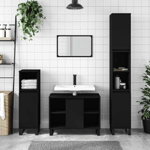 Myheimly Badezimmerschrank,Waschbeckenunterschrank mit viel Stauraum,Badschrank mit Eisenbeinen, Bad Unterschrank Waschbeckenschrank Badmöbel Schwarz