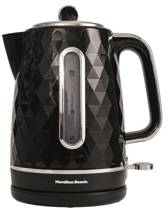 Hamilton Beach Electric Kettle, Diamond, 1.7L, Boil Dry Protection, Diamond Texture, 360° Swivel Base, Easy Read Water Level Window, Built-in Cord Storage, Black - HBK8359B