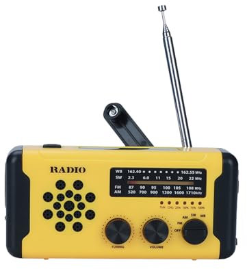 Radio Solaire,Radio Extérieure Étanche pour Randonnée | Alimentation USB/Manivelle/Solaire, Alarme SOS, AM/FM, Chargeur de Téléphone, Lampe Torche avec Alerte Météo pour Tempêtes Tornades Pannes d'Éle