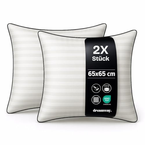 Dreamway Cuscini Letto 65x65 cm Set di 2 Cuscino Morbidi e Confortevoli, Qualità Alberghiera di Lusso,Traspiranti e Anallergici, Ideali per Chi Dorme di Lato, sulla Schiena e a Pancia in Giù, Lavabili