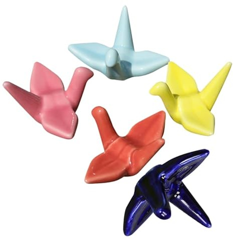 Veemoon 5pcs Ceramic Crane Chopstick Rest Japanese Origami Crane Chopsticks Holder Chinese Porcelain Table Cutlery Storage Rack Spoon Fork Tableware Stand for Restaurant Home Table Decor