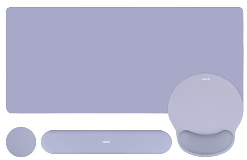 MOSISO Wrist Rest for Mouse Pad Set, Large Gaming Deskpad, Lavender Gray | Circle Curved Mousepad&Keyboard Wrist Rest&Coaster, Ergonomic Non-Slip Mousepad&Easy Typing Pad with Silicone Lining