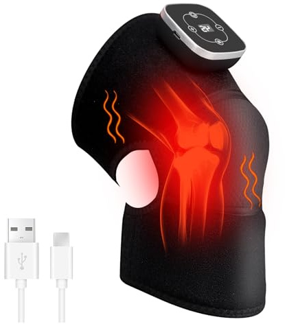 Heated Knee Pads with Massage, Heated Knee Massager, Rechargeable Knee Pads, 5 Heat Levels and 3 Vibration Modes, USB Rechargeable, for Knee/Elbow/Shoulder Relaxation (Black)