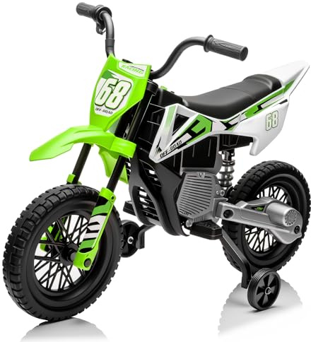 12V Kids Motorcycle with Training Wheels, Twist-Grip Throttle, Up to 3.1mph, Motorcycle for Kids Aged 3-6 Years Old, Green