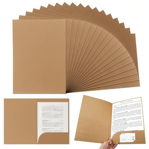 Chemise Kraft Dossier A4, 20 Pièces Chemise Dossier Cartonnée A4, Chemises de Presentation avec Fentes, Chemises à Projet, pour Bureau, Scolaire, Conférence, Affaires(Marron)