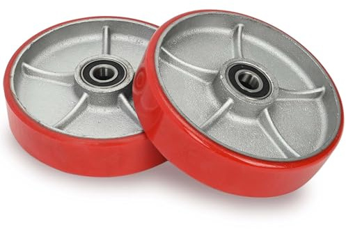 bimiti 2 ruedas de poliuretano para carretilla elevadora, diámetro de 180 x 50 mm, eje de 20 mm, incluye rodamientos de bolas para transpaletas, ruedas de repuesto giratorias, carga máxima 3000 kg