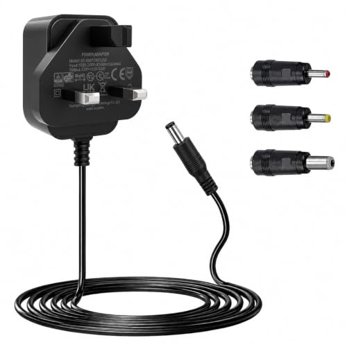 DC 5V 1A Power Supply Adapter, 5W Replacement Charger with 5.5 x 2.1mm Plug | Universal 5V DC Power Cable with Tips 5.5x2.5mm / 4.0x1.7mm / 3.5x1.35mm DC Tips, for Router CCTV LED TV Box, 1.8M
