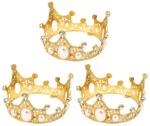 DECORNIJIA 3 Stück Kronen Kuchenaufsatz Gold Umweltfreundliche Party Dekoration mit Perlen nicht Essbare Tortendeko für Hochzeit Taufe und Geburtstag