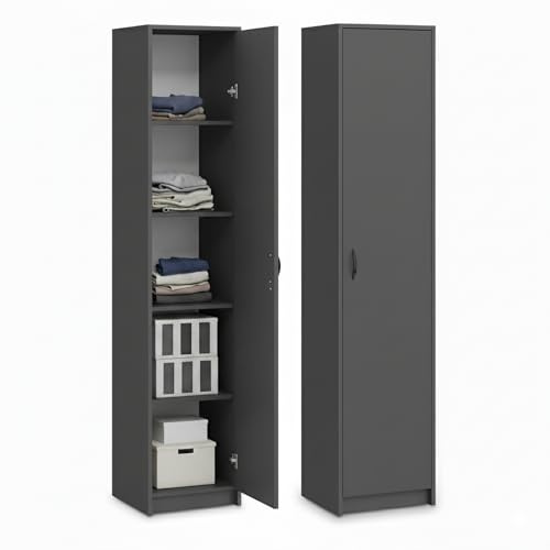 Home Collective Bücherregal Kleiderschrank Regal anthrazit 50cm breit 180cm hoch Schrank Organizer Mehrzweckschrank mit 4 Einlegeböden Aktenschrank Regal Wand Holz für Schlafzimmer Flur Keller Büro
