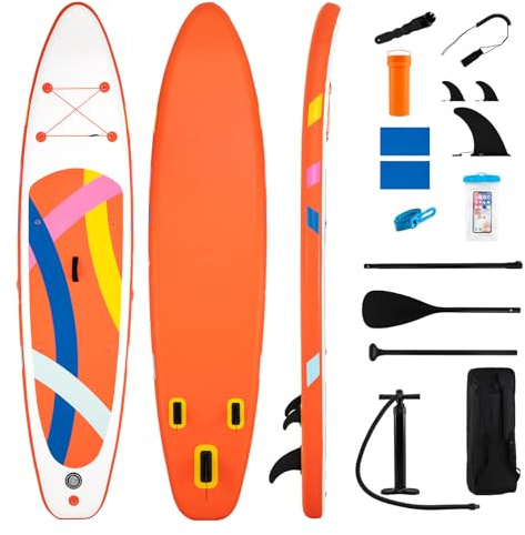 COSTWAY Stand Up Paddling Board, 336 cm SUP Board mit komplettem Zubehör für 2 Personen, aufblasbares Paddle Board für Anfänger und alle Könnensstufen (Orange + Weiß)