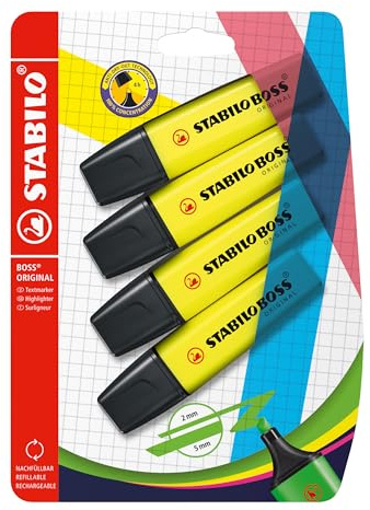 STABILO BOSS ORIGINAL - Evidenziatore - Pack da 4 - Giallo