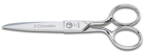 3 Claveles - Tijeras de Costura, Multiusos, Acero Carbono, 12,5 cm, forjada en caliente, niquelada, tijeras para labores, manualidades, para coser, 1 Unidad (Paquete de 1)
