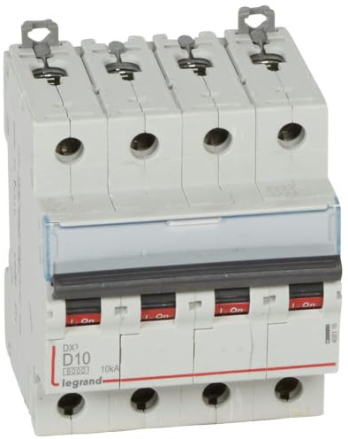 408116 Disjoncteur tétrapolaire 10A - 4P Courbe D - 6/10kA - À vis - Legrand DX3