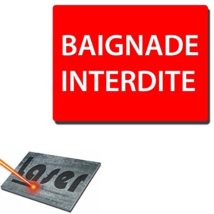 Plaque gravée autocollante 20x15cm Baignade interdite fond rouge