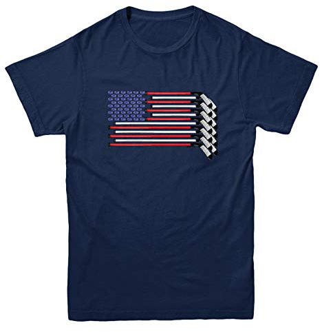 Haase Unlimited American Flag - Hockey Sticks Pucks Youth T-Shirt (Navy Blue, Medium)