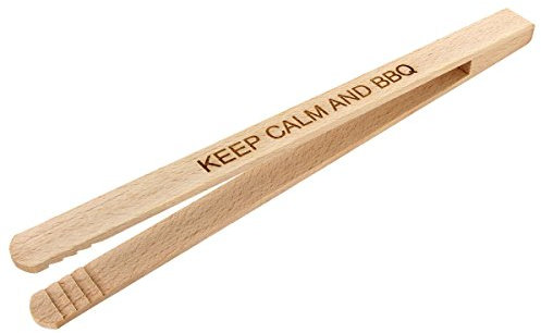 'Pince à barbecue 30 cm avec gravure en hêtre Motif Keep Calm And BBQ 