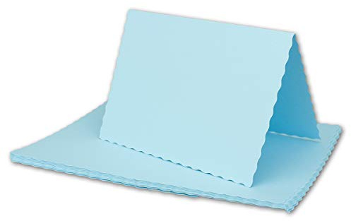 25x Faltkarten DIN A6 mit wellig gestanztem Rand - Hell-Blau - 10,5 x 14,8 cm - Wellenschnitt Einladungs-Karten - FarbenFroh by GUSTAV NEUSER