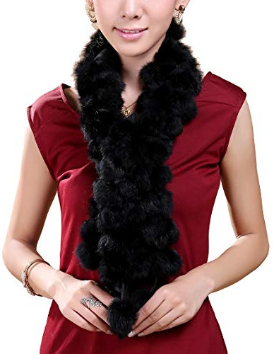 Cheerlife Damen Winter Schal Kragen Pelzkragen Kaninche Pelzschal Fellschal mit Ball Halstuch