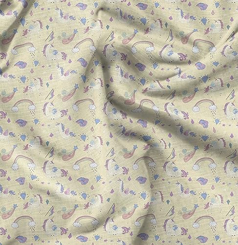 Soimoi Weib Baumwolljersey Stoff Regenbogen und Einhorn Tier Stoff Drucke Meter 58 Zoll breit