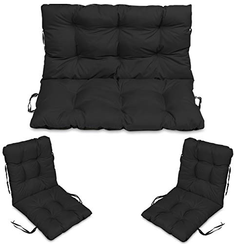 SuperKissen24. Sitzkissen Bankkissen Bankauflage - 100x50 cm und Rückenlehne 100x60 cm mit 2er 48x96 cm Stuhlkissen Set - Outdoor und Indoor - schwarz