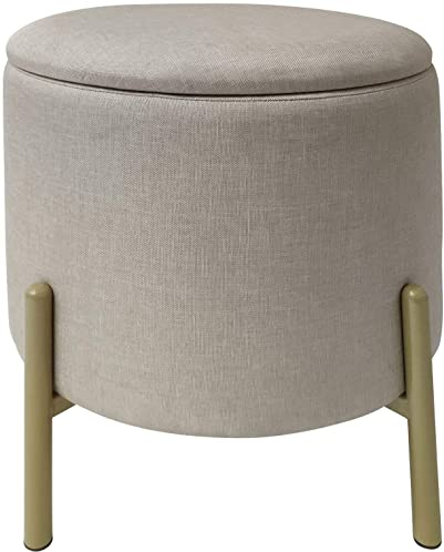 ECHTWERK Pouf Logan, con vano portaoggetti, Coperchio Rimovibile, Contenitore Rotondo, con Piedini in Legno, Adatto per Camera da Letto e Soggiorno, 40 x 40 x 40 cm, Fino a 150 kg, Crema