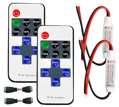 Taikuwu 2 Stücke LED Streifen Controller, LED Strip Dimmer, DC 5V-24V, 12A, RF Wireless Fernbedienung, für SMD 5050 3528 2835 5630 LED Band