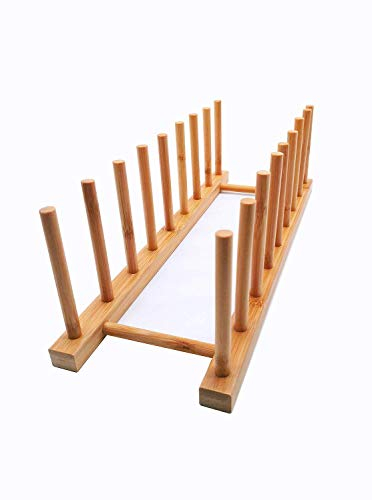 efbock Tellerregal Halter für Küchenschränke Bambus Holz Schneidebrett Tablett Geschirr Rack Ständer Abtropfständer Küchenschrank Organizer für Teller, Tassen, Topfdeckel (1, 8 Steckplätze)
