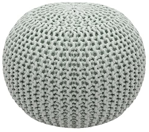 COTTON CRAFT Round Ash Grey Pouf - Hand Knitted Braided Cord Dori Ottoman