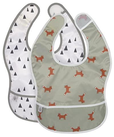 LÄSSIG Baby Lätzchen Set 2 Stk. mit Auffangschutz wasserabweisend Klettverschluss/Lightweight Bib Little Forest Fox