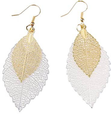 Clyhon Damen Legierung Metall Blatt Ausschnitt Haken Ohrringe Modeschmuck Bescheidene schicke filigrane Ohrringe - Vintage Style Teardrop Leichte Statement Cutout Anhänger Tropfen für Damen