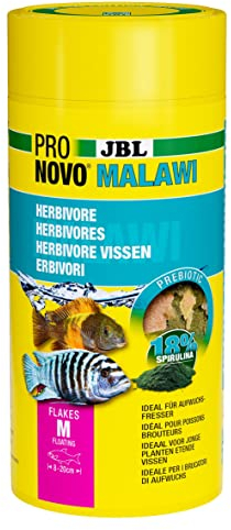 JBL PRONOVO MALAWI FLAKES, Hauptfutter für alle Buntbarsche von 8-20 cm, Fischfutter-Flocken, Größe M, 1000 ml