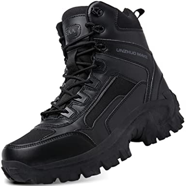 5.AA B22 Stivaletti tattico Mid High Rise Scarpe da Trekking Stivali in Pelle, Uomo nero 41 EU