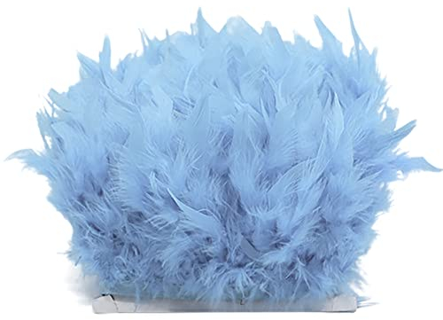 Türkei Federn Fringe Trim,5M Natürlichen Flauschigen Feder Fransen mit Satinband zum Nähen DIY Deko Federn basteln DIY Cape Schal Rock Halloween Kleid Weihnachten Kostüme Dekoration,Blau #1