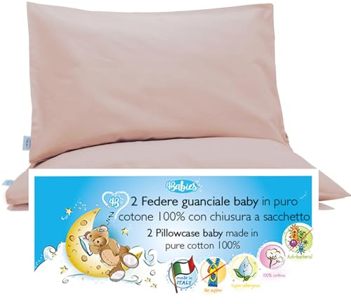 4BABIES-Kissenbezüg 50x30 Kinder - 2er Set Kopfkissenbezug mit Beutelverschluss 100% Reiner Baumwolle -Made in Italy- ÖEKO-TEX Zertifiziert (50x30 cm, Rose)
