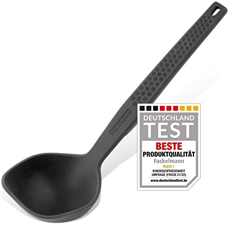 Fackelmann Statement Schöpflöffel mit Lift-Up-Funktion – Schöpfkelle mit ergonomischem Griff – Geeignet für beschichtete Töpfe und Pfannen – ca. 28,5 x 8,5 x 7,5 cm, Grau