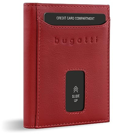 bugatti Secure Slim Mini Börse Spezial mit XL-Münzfach und RFID-Schutz aus Leder, rot