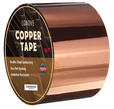 LONOVE Copper Tape Slug Repellent (50mm wide, 12.3 Meter Long Roll) - Double-Sided Conductive Adhesive Copper Foil Tape
