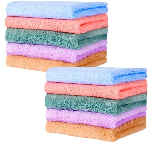 FRIUSATE Flannels Face Cloth Pack 12, 25x25 cm Coral Fleece Washcloths Small Towels For Kids Baby Newborns Sensitive Skin