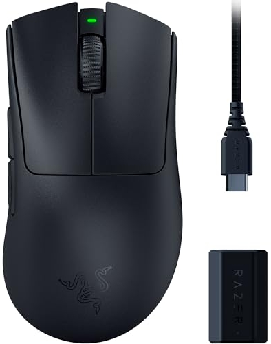 Razer DeathAdder V3 Pro Wireless Gaming Mouse + HyperPolling Wireless Dongle: 63g Lightweight - 8K Polling - Optical Switches Gen3-30K Optical Sensor - 6 Programmable Buttons - 90 Hr Battery - Black