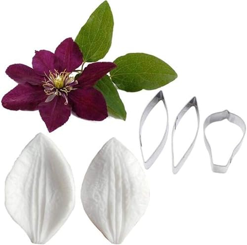 Stampi in silicone per venatori di petali di foglie di fiori, set di taglierini per fondente in acciaio inossidabile, utensili per decorare torte, stampi da forno (Clematide)