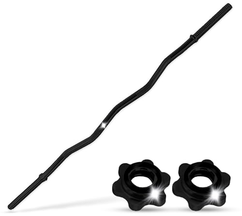 wuuhoo® Curl Hantelstange Gerrit, 120cm / 140cm SZ Hantelstange bis 90 KG, Langhantel mit olympischer Scheibenaufnahme 25mm, gerändeltem Griff mit 4,6 KG - Fitnessgerät für Zuhause schwarz