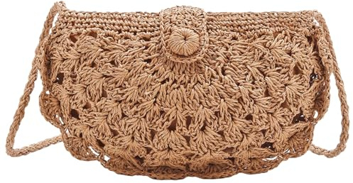 YYW Summer Beach Bags for Women Handwoven Boho Style Straw Shoulder Bag (1-Camel)