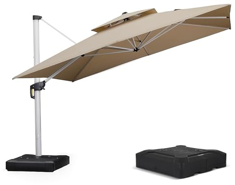 PURPLE LEAF Grand Parasol Déporté 3,65 x 3,65 m Beige avec Pied Toit Double | Couvrant une surface d'environ 13,3 m², Un design moderne Il convientientient aux villas, aux restaurants haut de gamme, etc.