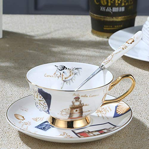 asdchZen Juego de té de porcelana de estilo europeo, taza de café y platillo, taza de café inglesa con una variedad de estilos (torre de sello)