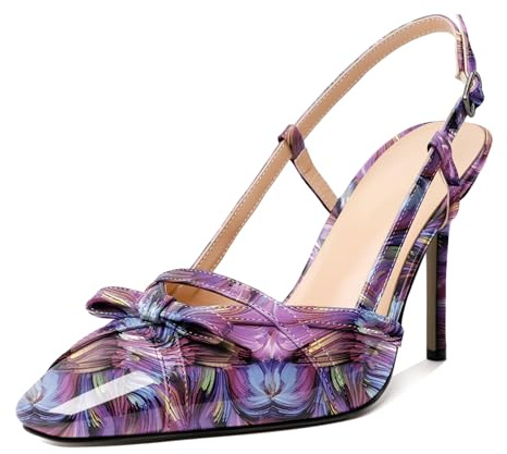 Elashe Femmes Escarpins Bride Cheville Elastique Sandales Femme Eté Talon Aiguille Bout Carrée Sangle A Nœud Pumps 8.5CM Sexy Talon