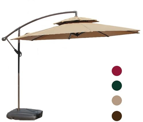 HESHEQ Garten Balkon Ampelschirm Großer Regenschirm aus Aluminiumlegierung for den Außenbereich Kurbelschirm LED Solar Ampelschirm 360-Grad-Drehung Mit Leuchte mit Sockel (Color : Green, Size : 2.7m)